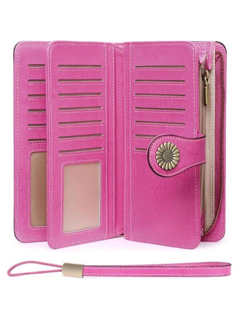 Leather Wallet for Women RFID Blocking Large Capacity Card Holder Wristlet Purse